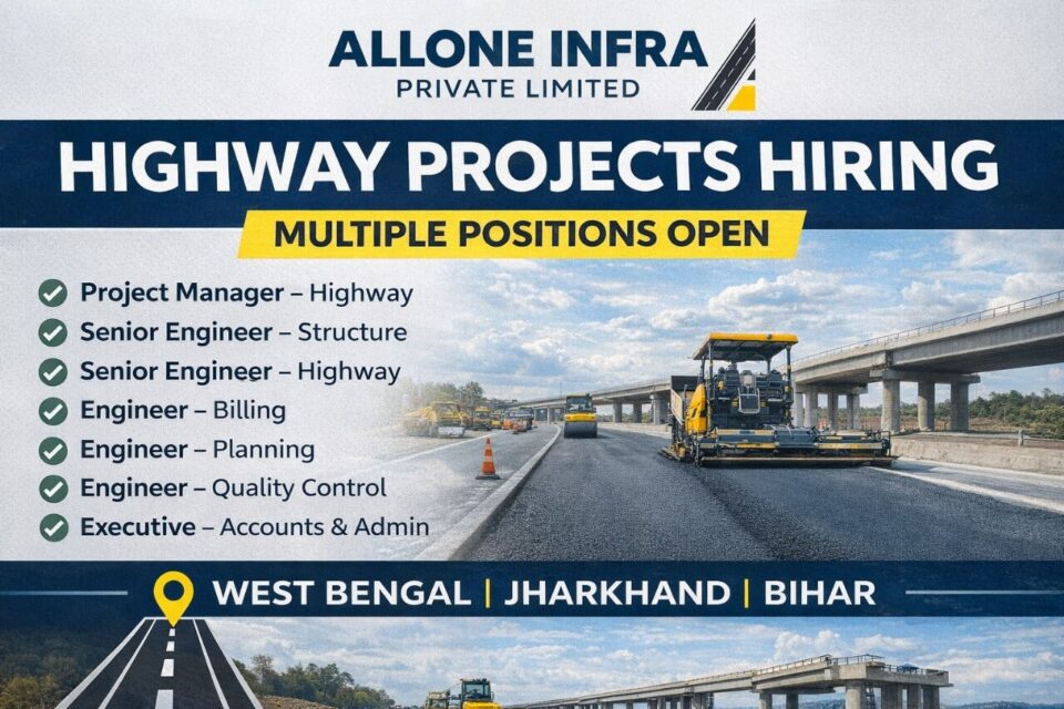 Allone Infra Private Limited Latest Vacancy 2026 | for Highway Infrastructure Projects across West Bengal, Jharkhand, and Bihar