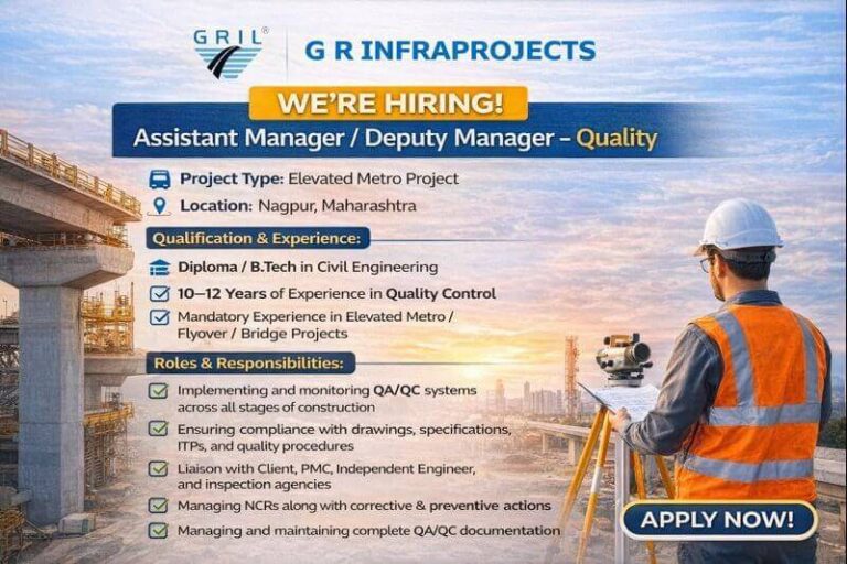 GR Infraprojects Ltd Hiring 2026 | For Elevated Metro Project in Maharashtra