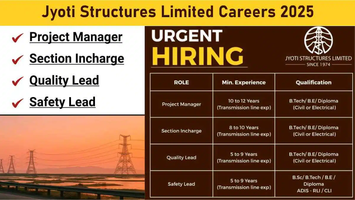 Jyoti Structures Limited Hiring 2025 | Transmission Line Jobs for Civil & Electrical Engineers
