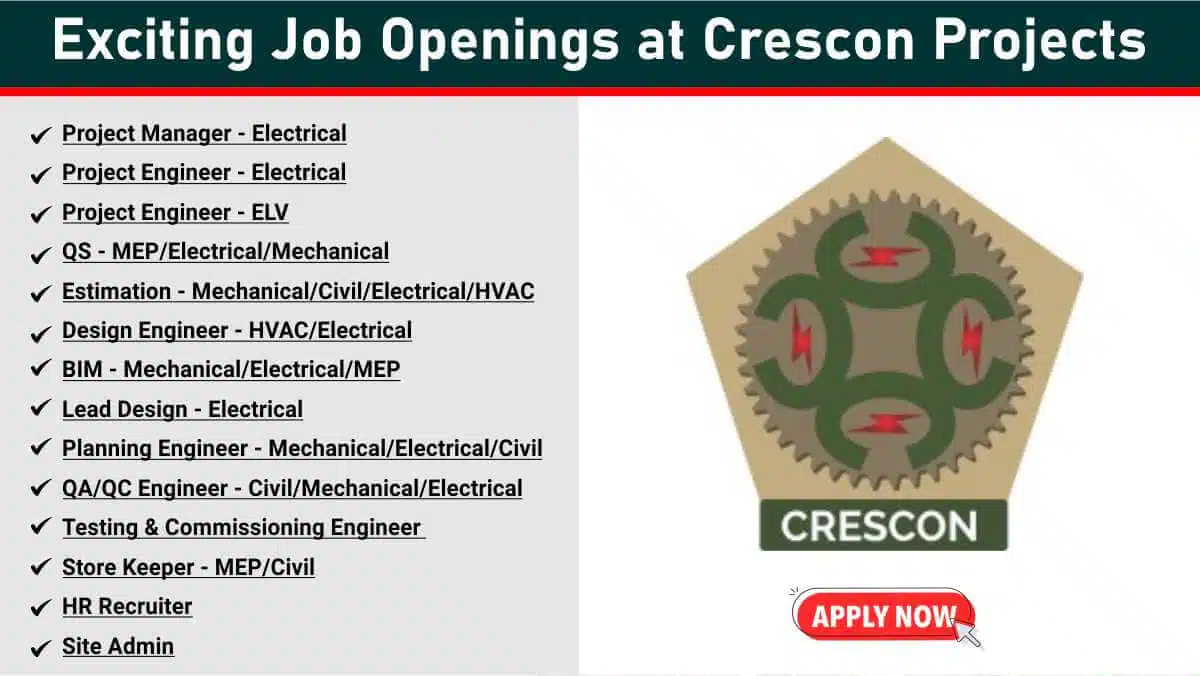 Crescon Projects Recruitment 2026 | For Project Managers, Engineers, QS, and HR Roles