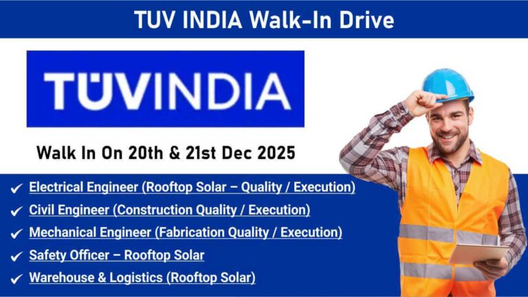 TUV INDIA Walk-In Drive 2026 | Latest Solar Jobs in Gujarat