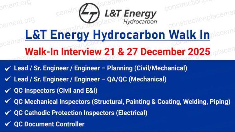 L&T Energy Hydrocarbon Walk-In Interview 2026 | Oil & Gas, Refinery & Petrochemical Project Jobs