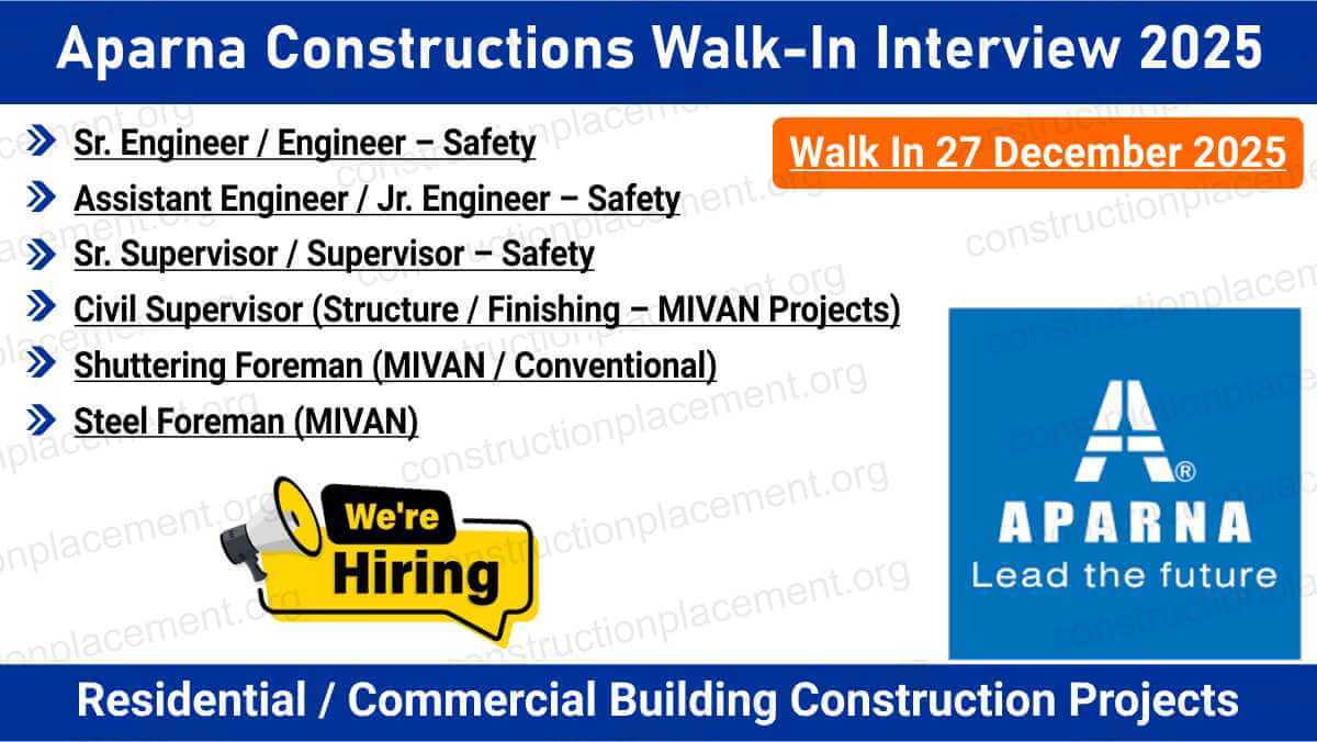 Aparna Constructions Walk-In Interview 2026 | Civil & Safety Professionals Required | MIVAN Project Jobs Hyderabad