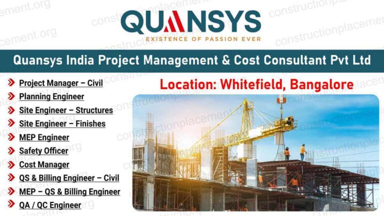 Quansys India Project Management & Cost Consultant Hiring 2026 | Project Manager, Civil, Planning Engineer & MEP Jobs Careers