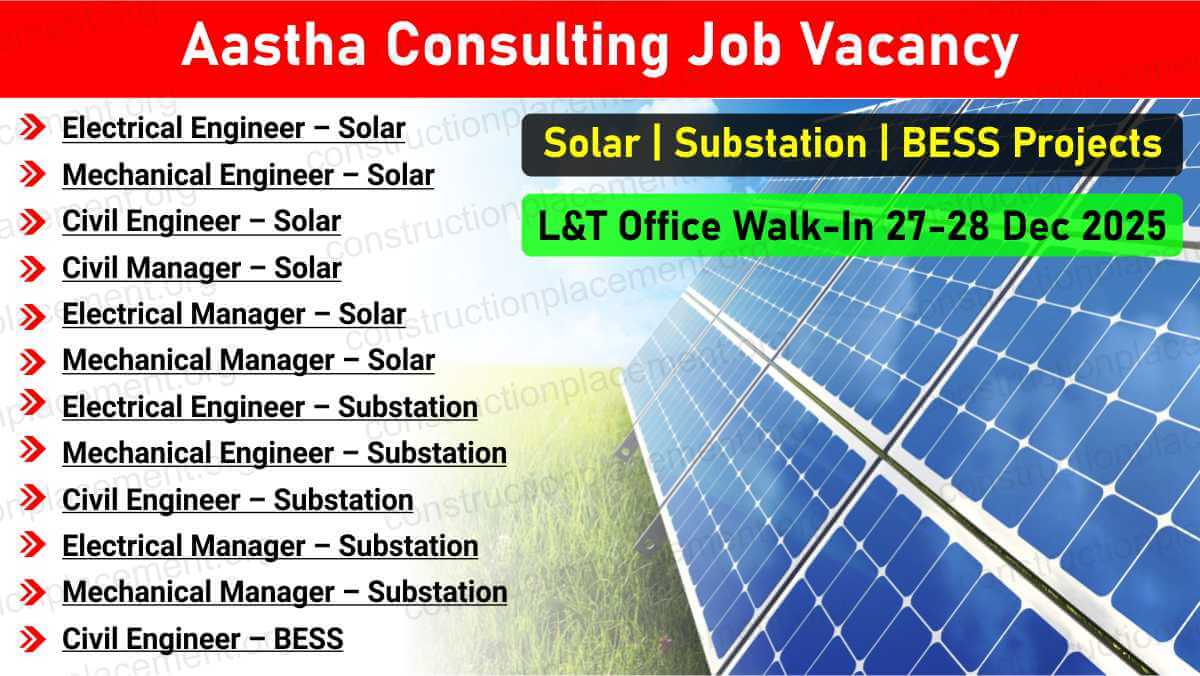 Aastha Consulting Job Vacancy 2026 | For Solar Power & BESS Projects | Engineers & Managers | India & Overseas Jobs