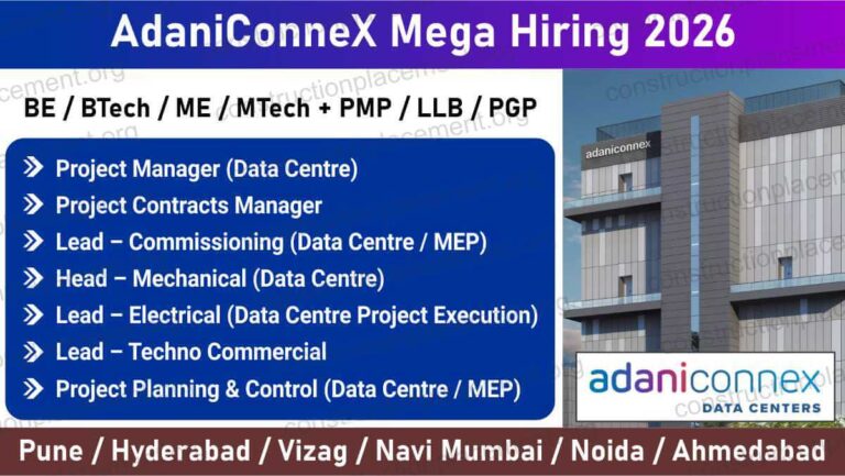 AdaniConneX Mega Hiring 2026 | Data Centre Project Manager & MEP Leadership Jobs | BE, BTech, ME, MTech, PMP, LLB, PGP