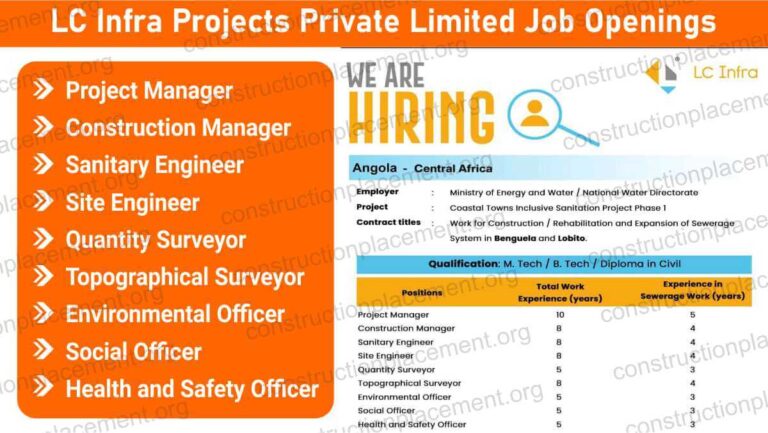 LC Infra Projects Private Limited Hiring 2026 | For Construction Manager, Site Engineer, Health & Safety Officer Roles in Angola