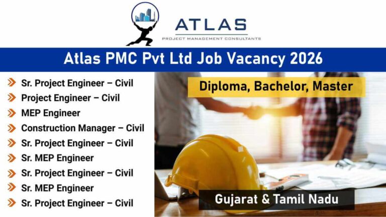 Atlas PMC Pvt Ltd Job Recruitment 2026 | for Sr. Project Engineers & MEP Engineers in Gujarat & Tamil Nadu