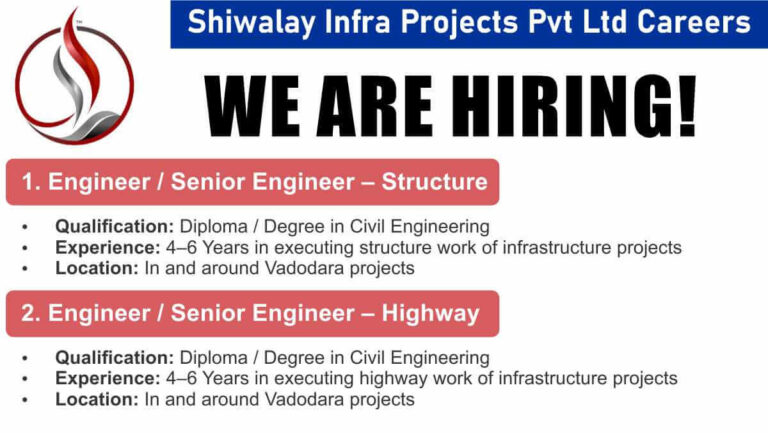 Shiwalay Infra Projects Pvt Ltd Recruitment 2026 | for Civil Engineers & Senior Engineers in Vadodara